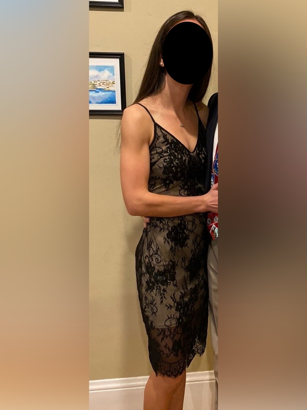 Express Black Lace Sequin Cami Dress with Nude Lining